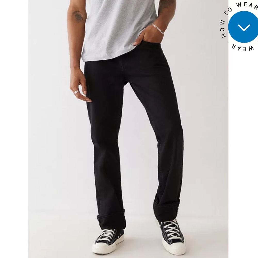True Religion Ricky - Straight Relaxed Men's Slim Black Jeans in Color Midnight - Picture 2 of 7